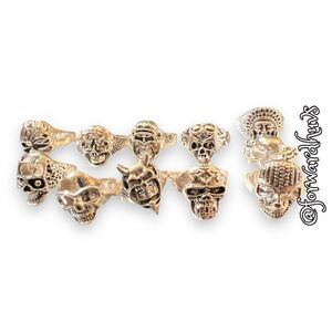 11 Silver Tone Skull Rings Various Sizes